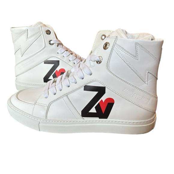 Zadig & Voltaire High Flash Heart Logo Sneaker White Size 39 (US 8) NWT w/bag - Picture 3 of 9
